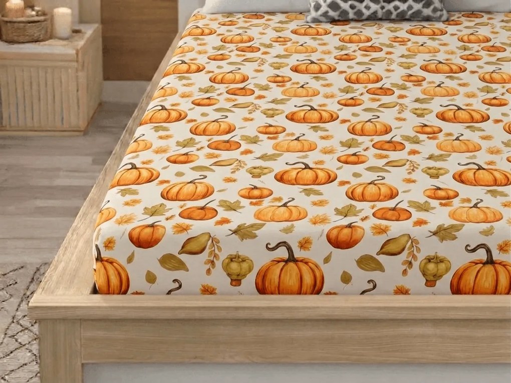 PrzytulneMieszkanie.pl Prześcieradło z mikrofibry AUTUMN PUMPKINS kolorowe 90x200 cm