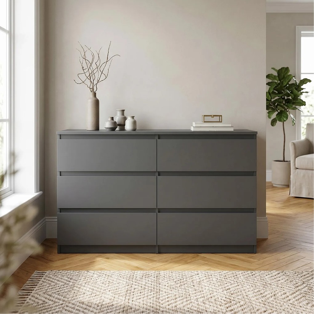 Komoda NUDO 138,5 cm do Salonu Sypialni 6 Szuflad Antracyt