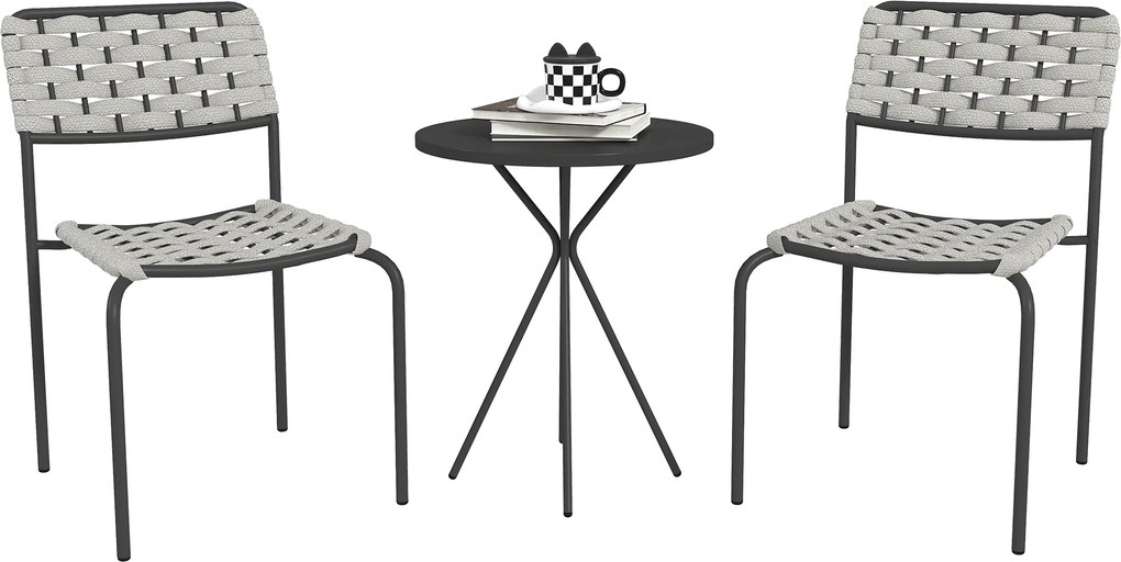 Outsunny Zestaw mebli ogrodowych z polirattanu, Lounge Balkonowe dla 2 osób, 3-częściowy 2 Krzesła, Stół Szary