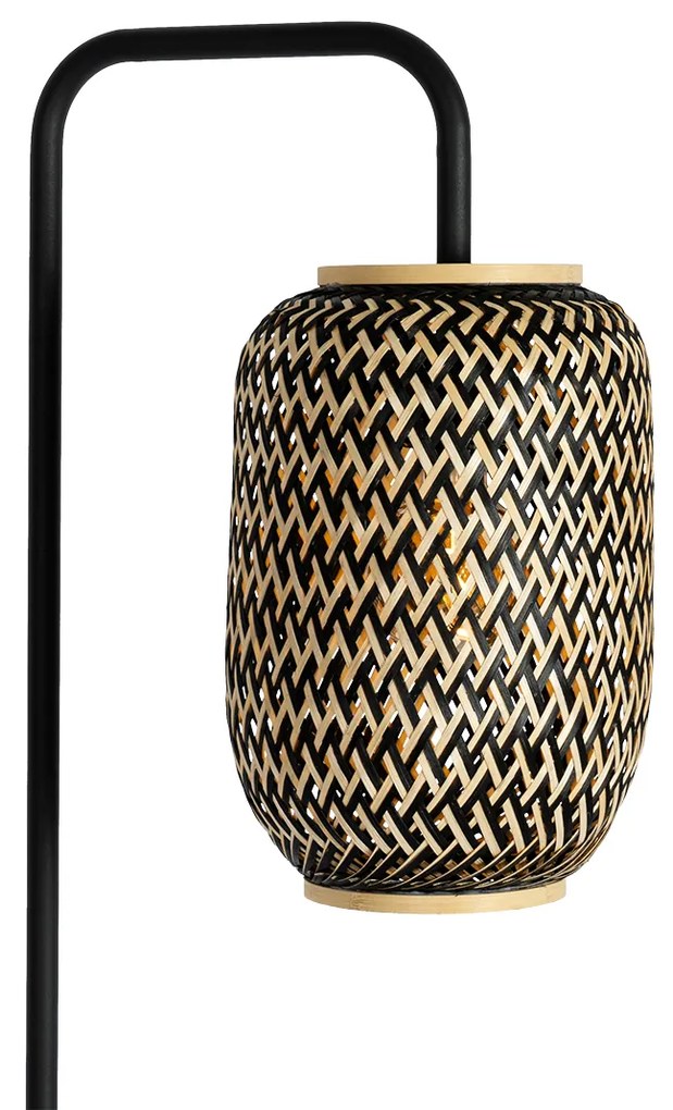 Orientalna lampa podłogowa bambusowa z czarnym - YvonneKolonialny Oswietlenie wewnetrzne