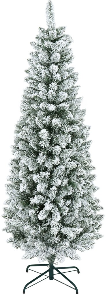 HOMCOM Sztuczna Choinka, szczupła, z efektem śniegu, trzyczęściowa, trudnopalna, z metalową podstawą, 180 cm, Zielona | Aosom PL