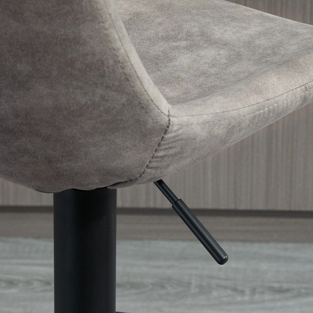 HOMCOM Zestaw 2 stołki barowe w stylu retro, z podnóżkiem, regulowane wysokość, gazowy podnośnik, Szary + Czarny