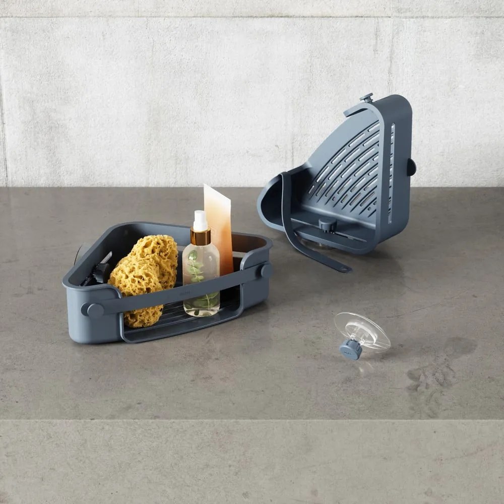 Niebieska narożna półka łazienkowa bez wiercenia z plastiku z recyklingu Flex – Umbra