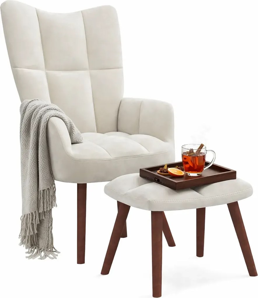 Kremowy nowoczesny fotel wypoczynkowy z podnóżkiem T3-D20