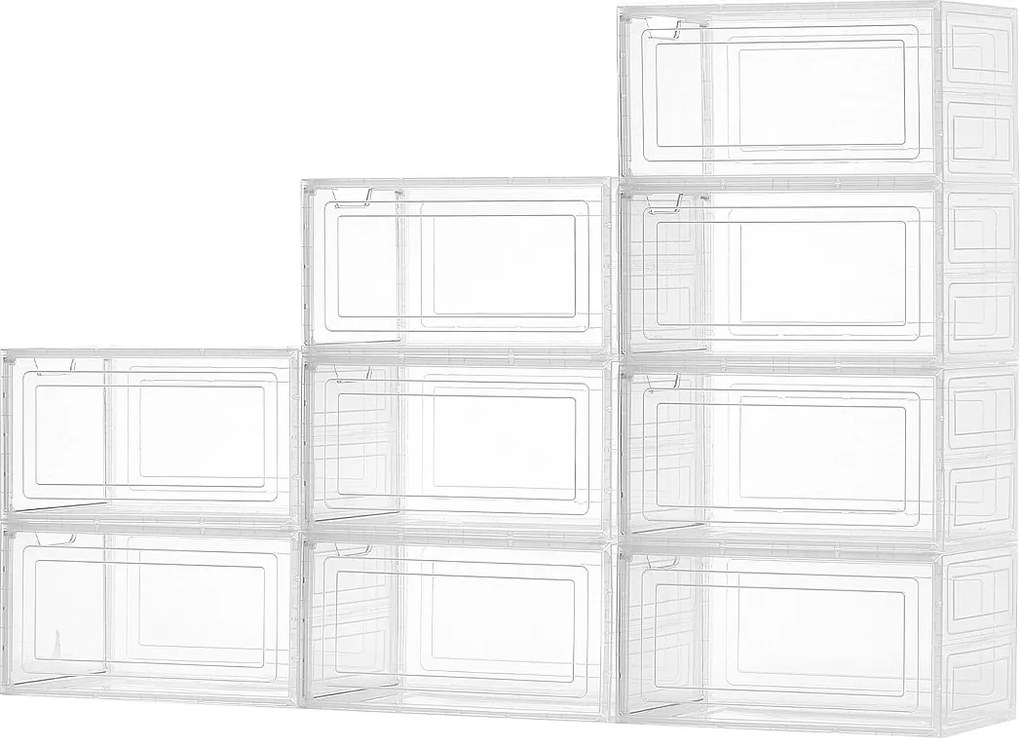 Pojemniki na Buty SucceBuy, Zestaw 9 Sztuk, do Przechowywania Butów do Rozmiaru 13 (Rozmiar Amerykański), do Przechowywania Butów, Białe Przezroczyste