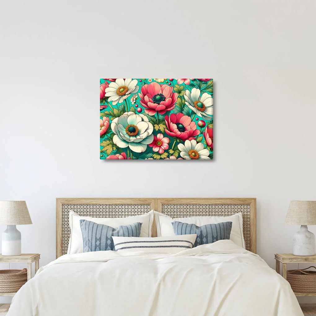 Obraz - Kwiaty na niebieskim tle (70x50 cm)