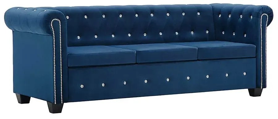 Aksamitna sofa w stylu Chesterfield Charlotte 3Q - niebieska