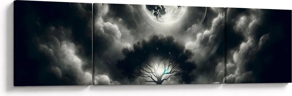 Obraz – Czarno-białe drzewo w pełni księżyca (170x50 cm)