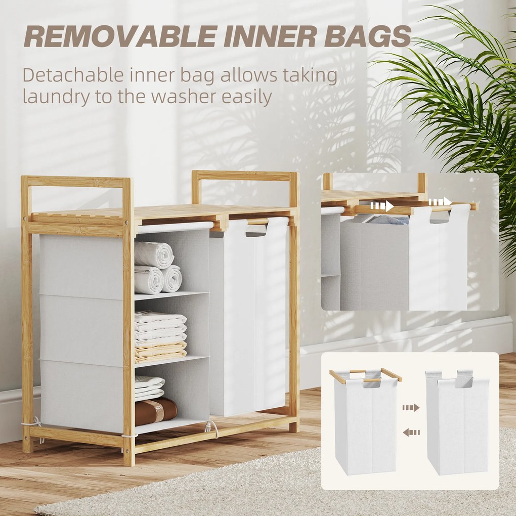 HOMCOM Kosz na pranie bambusowy z pojemnikiem szuflada materiałowy worek 70x36x70 cm do łazienki organizer na bieliznę drewno | Aosom PL