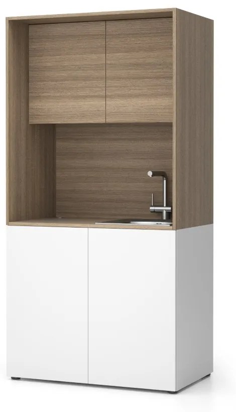 Kuchnia biurowa NIKA ze zlewem i kranem 1000 x 600 x 2000 mm, dąb naturalny, prawe
