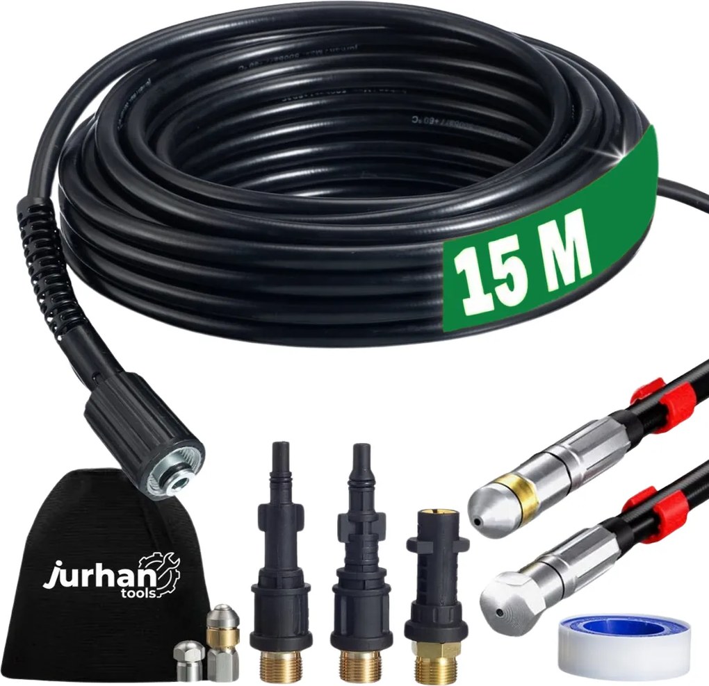 Zestaw do czyszczenia rur Premium, 15m, czarna Jurhan