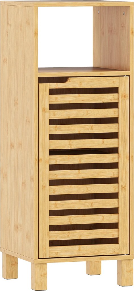 HOMCOM Szafka łazienkowa, otwarta półka, szafka, drewno bambusowe, drzwi żaluzjowe, jasnobrązowy | Aosom PL