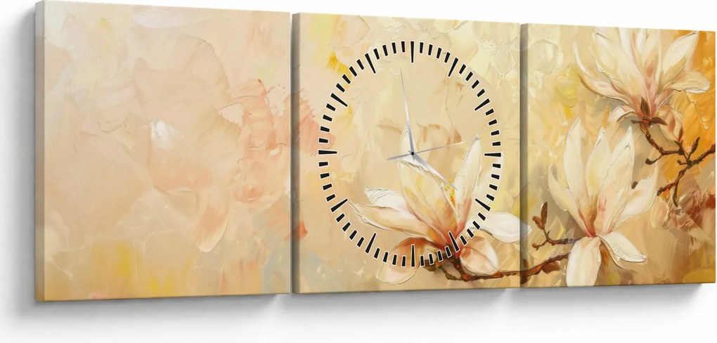 Obraz - Kwiaty (z zegarem) (90x30 cm)
