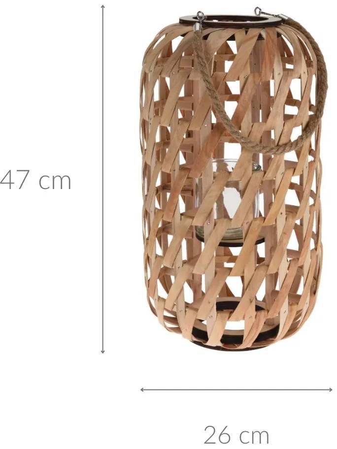 Drewniany lampion, minimalistyczna plecionka i uchwyt ze sznurka