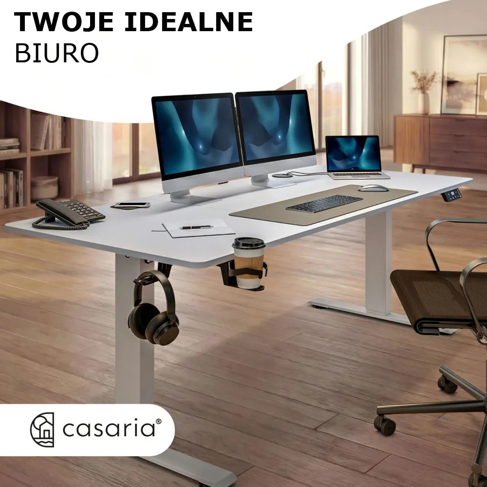 Regulowane biurko biurowe FLEXI, 140x60x72–117cm, białe Casaria