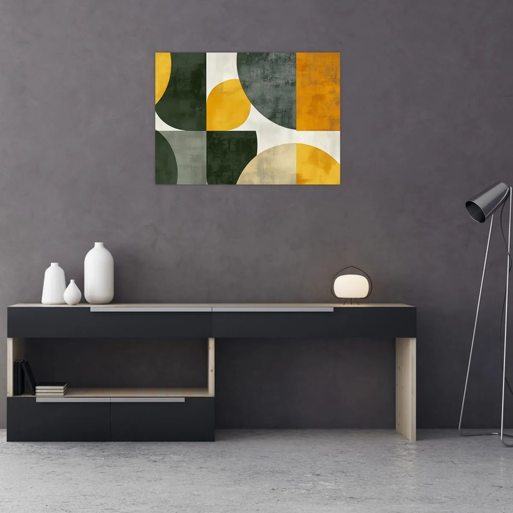 Obraz na szkle - Abstrakcja w oliwkowym kolorze (70x50 cm)