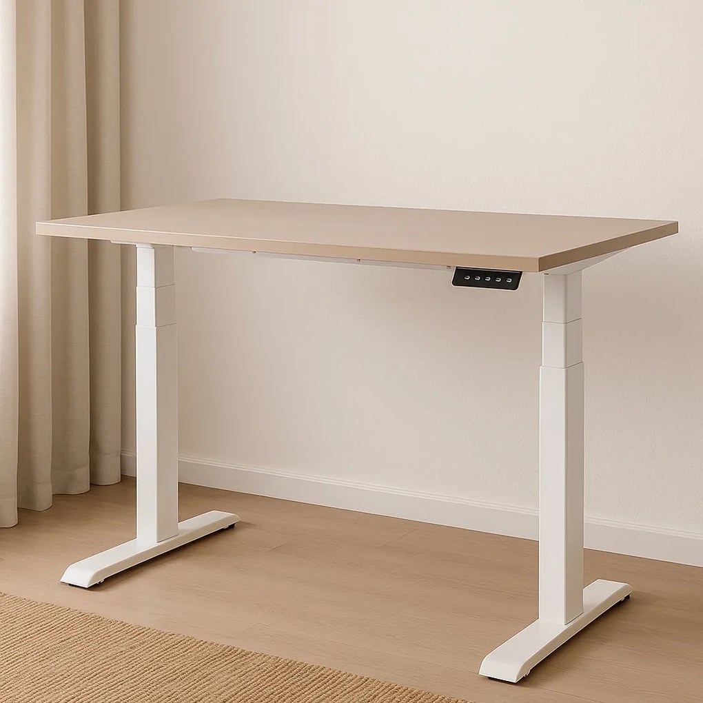 Biurko do pracy z regulacją wysokości Fighter Single Desk beżowy/biały 140x70 cm