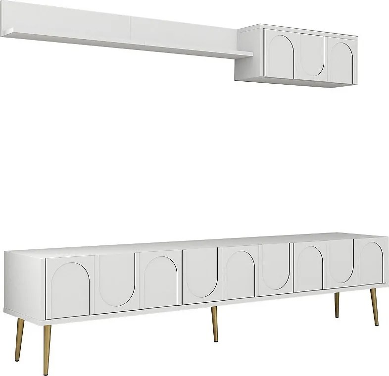 Stojak pod TV – 180 cm – Biały i złoty – Płyta wiórowa pokryta melaminą