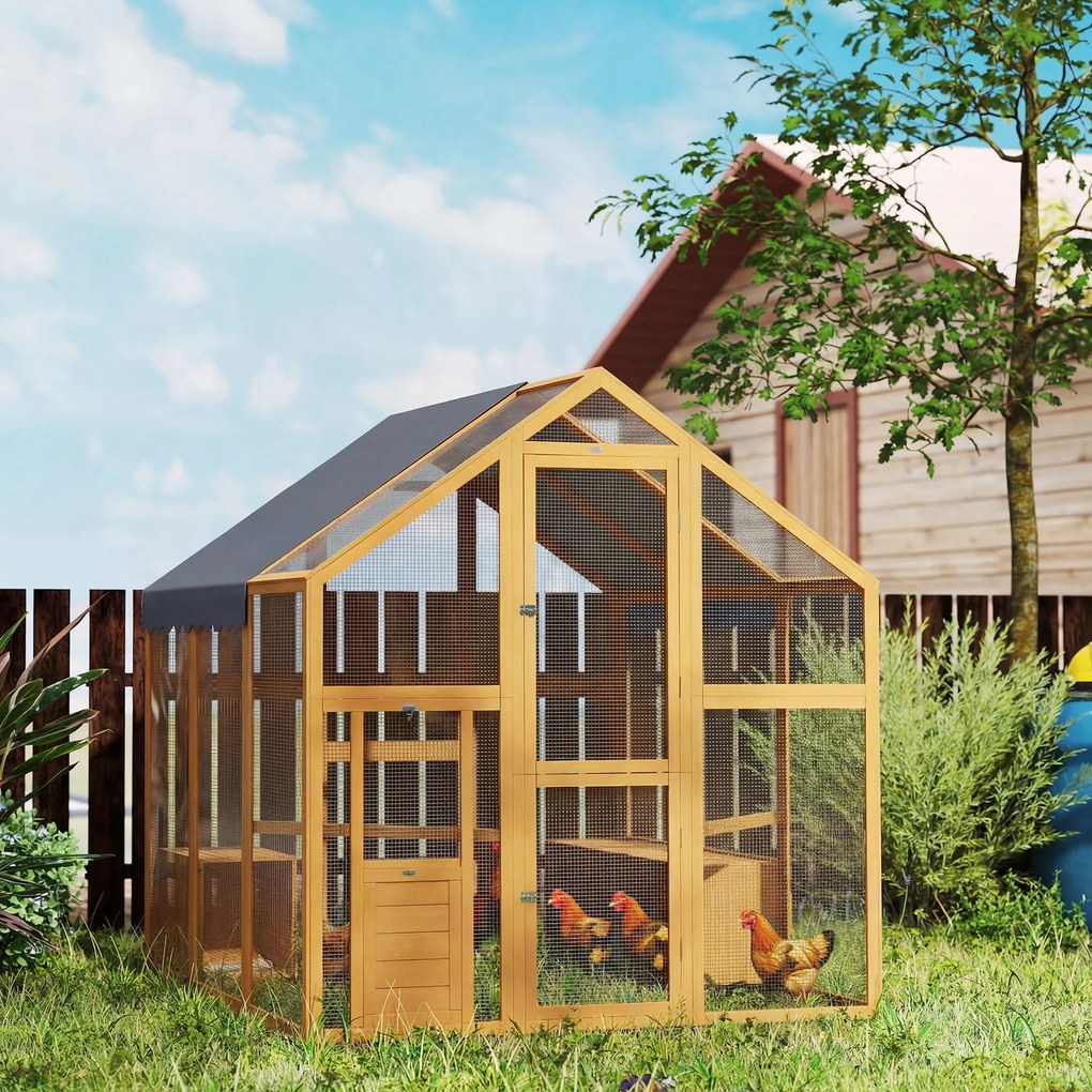 PawHut Kurnik 3,07 m² Wybieg drewniany z wodoodporną osłoną, zamkiem bezpieczeństwa, dla 6-8 kur 1,7 x 1,8 x 1,8 m | Aosom PL