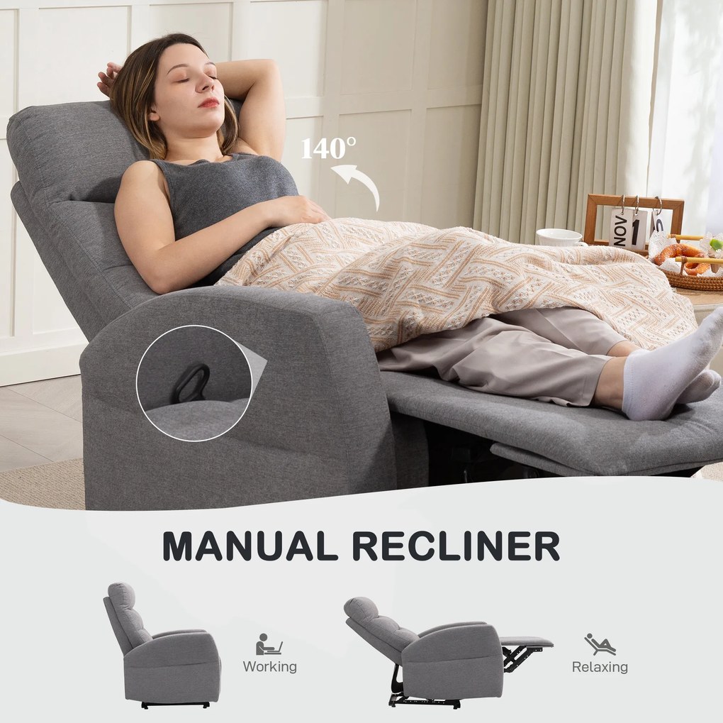 HOMCOM Regulowany Fotel Relaksacyjny z Podnóżkiem, Nowoczesny Tapicerowany Fotel, Ciemnoszary