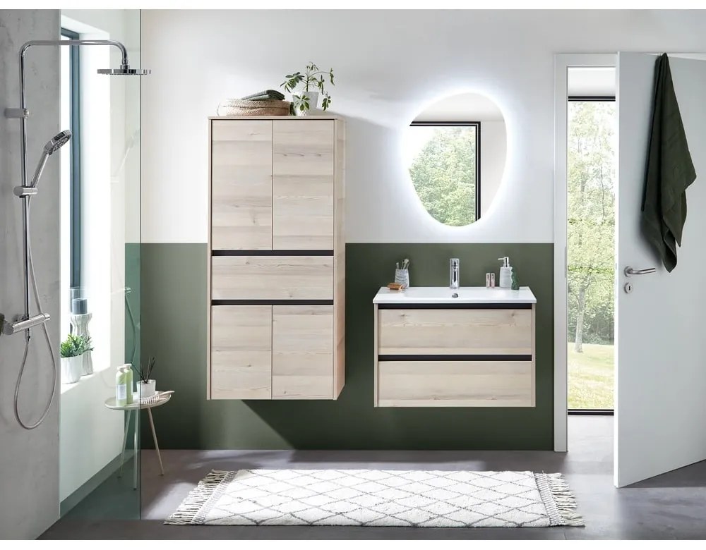 Wisząca szafka bez umywalki w dekorze sosny w naturalnym kolorze 51x80 cm Quickset 393 – Pelipal