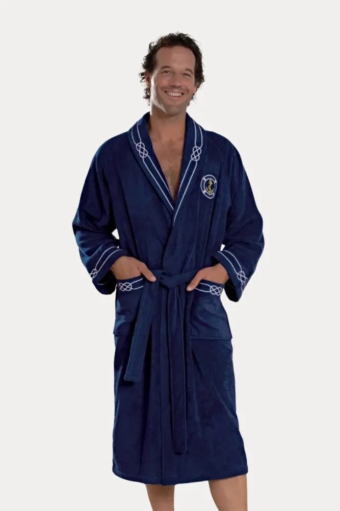 Męski szlafrok MARINE MAN w ozdobnym opakowaniu + ręcznik + ręcznik kąpielowy Biały S + ręczniki + pudełko