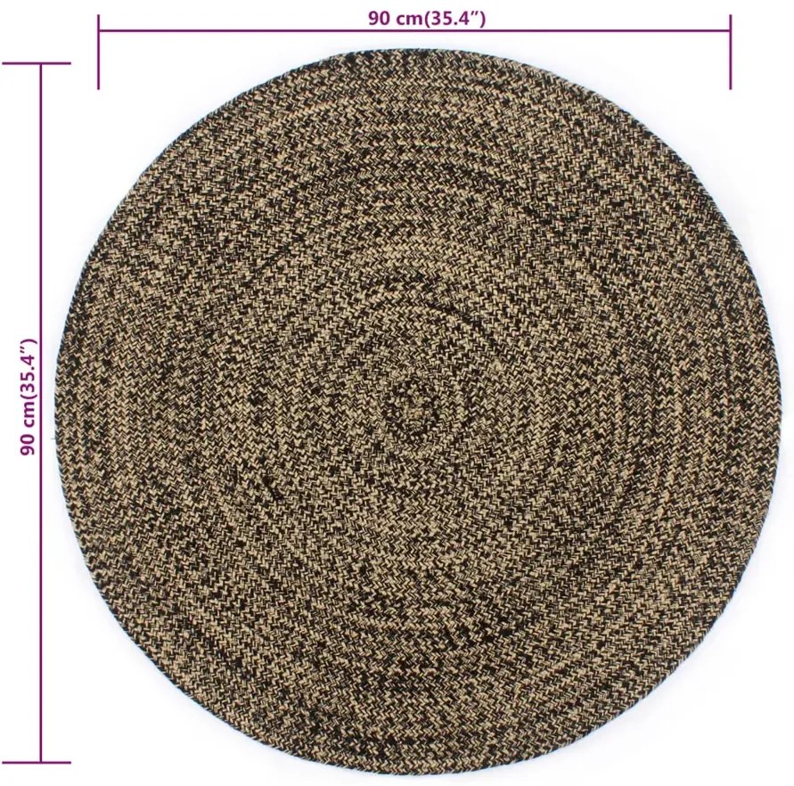 Ręcznie pleciony czarny dywanik z juty 90 cm - Nodis 3X