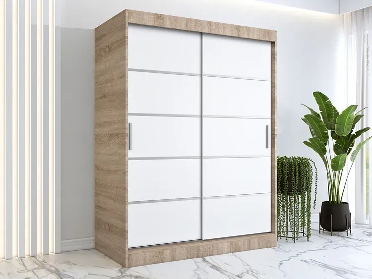 Szafa przesuwna dąb sonoma + biały 150 cm - Bohosa 4X