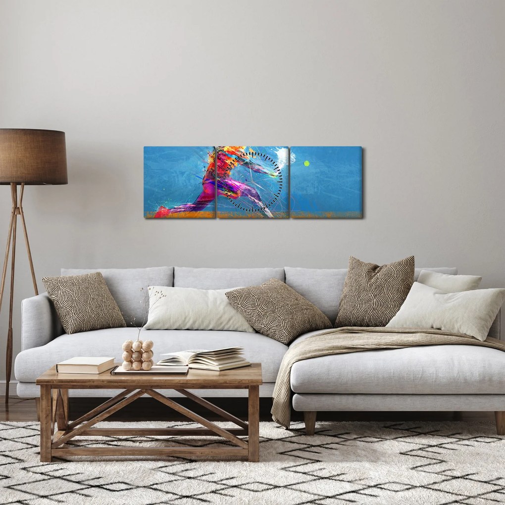 Obraz - Malowany tenisista (z zegarem) (90x30 cm)