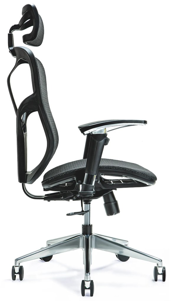 Wygodny fotel biurowy ergonomiczny Ergo 500. Fotel tapicerowany przewiewną siatką Mesh, 5 kolorów do wyboru. Fotel ma regulowane oparcie, podłokietniki. wysokość zagłówka. Nowoczesne meble biurowe.