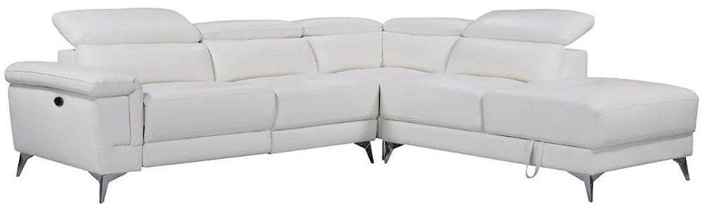 Kanapa narożna z elektryczną funkcją relax PASCALINE ze skóry - Kolor kości słoniowej - narożnik prawostronny