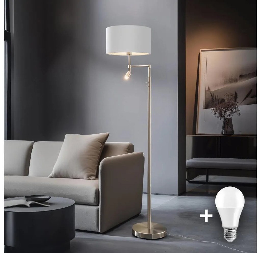 Eglo - Lampa stojąca LED TUNJA 1xE27/60W/230V + LED/2,1W Ø38 cm chrom/biała