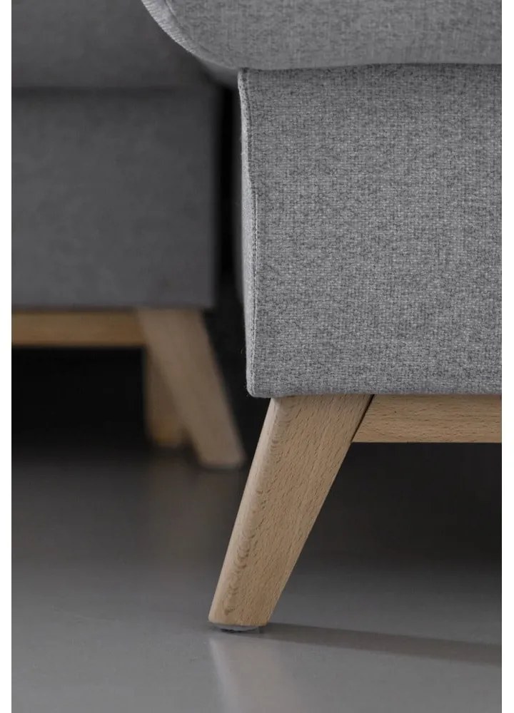 Jasnoszary rozkładany/ze schowkiem narożnik (prawostronny/z szezlongiem) Scandic Lagom – Miuform