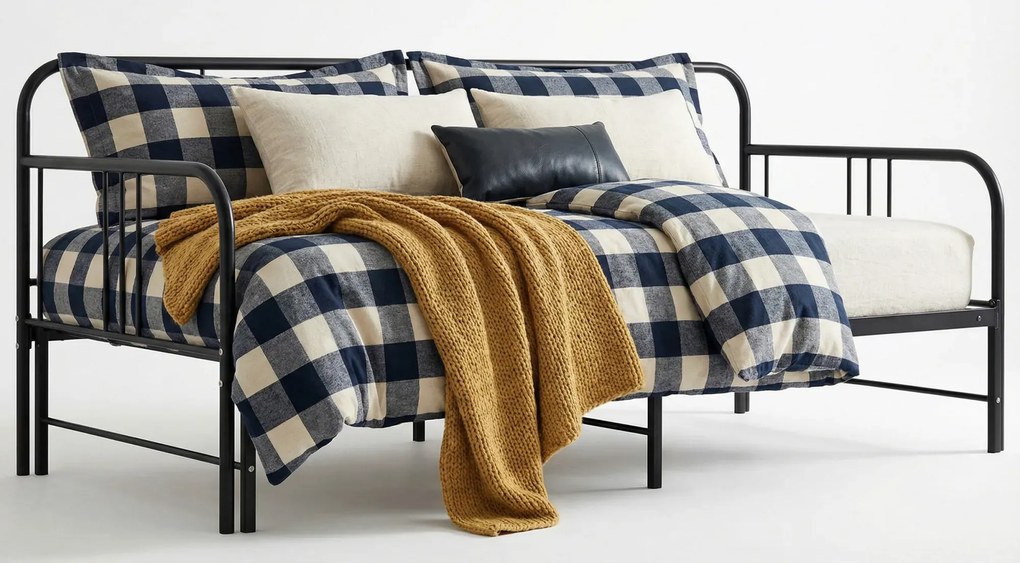 Czarne Metalowe Łóżko Rozkładane 90X200 Cm P7-L65