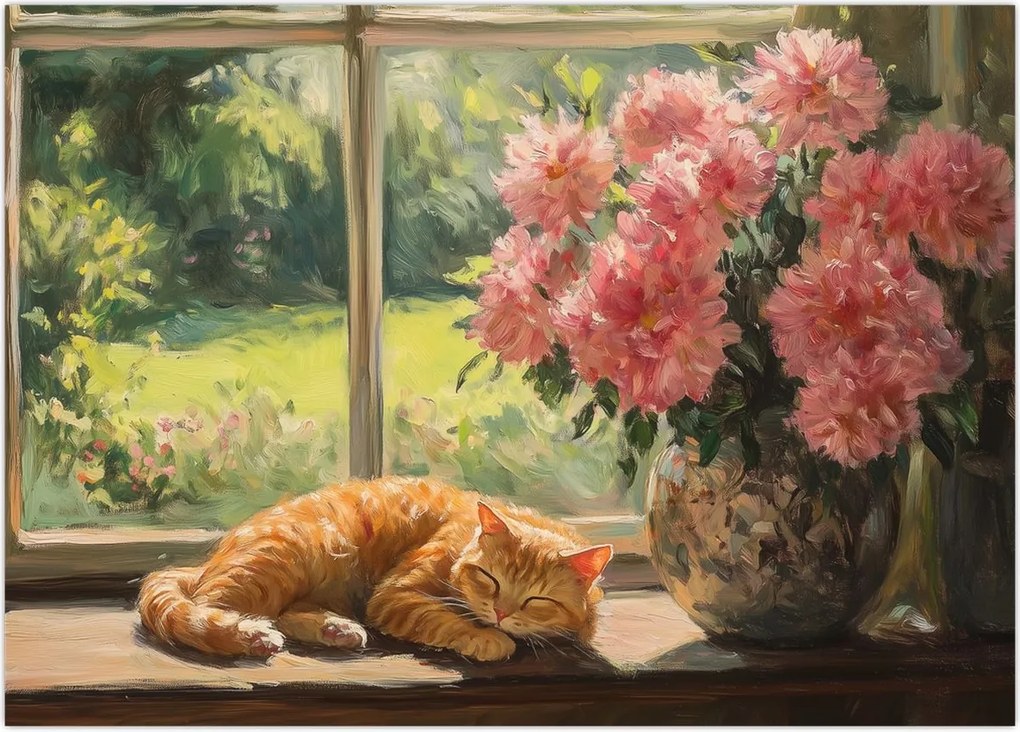 Obraz - Kot na oknie (70x50 cm)