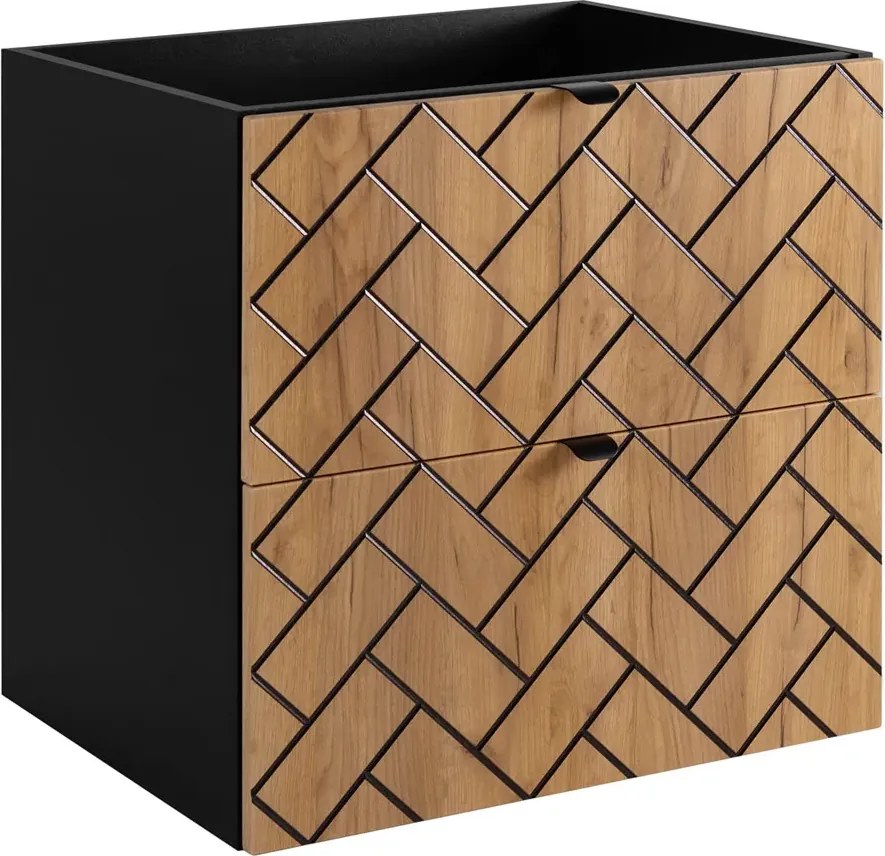 Szafka umywalkowa w jodełkę 60 cm czarny + dąb craft złoty K9-A37