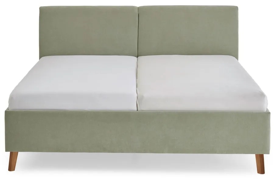 Jasnozielone tapicerowane łóżko dwuosobowe ze stelażem 160x200 cm Piano – Meise Möbel