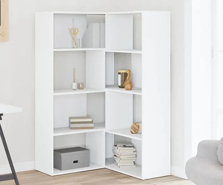 Narożny biały 4-poziomowy regał na książki R5-R25