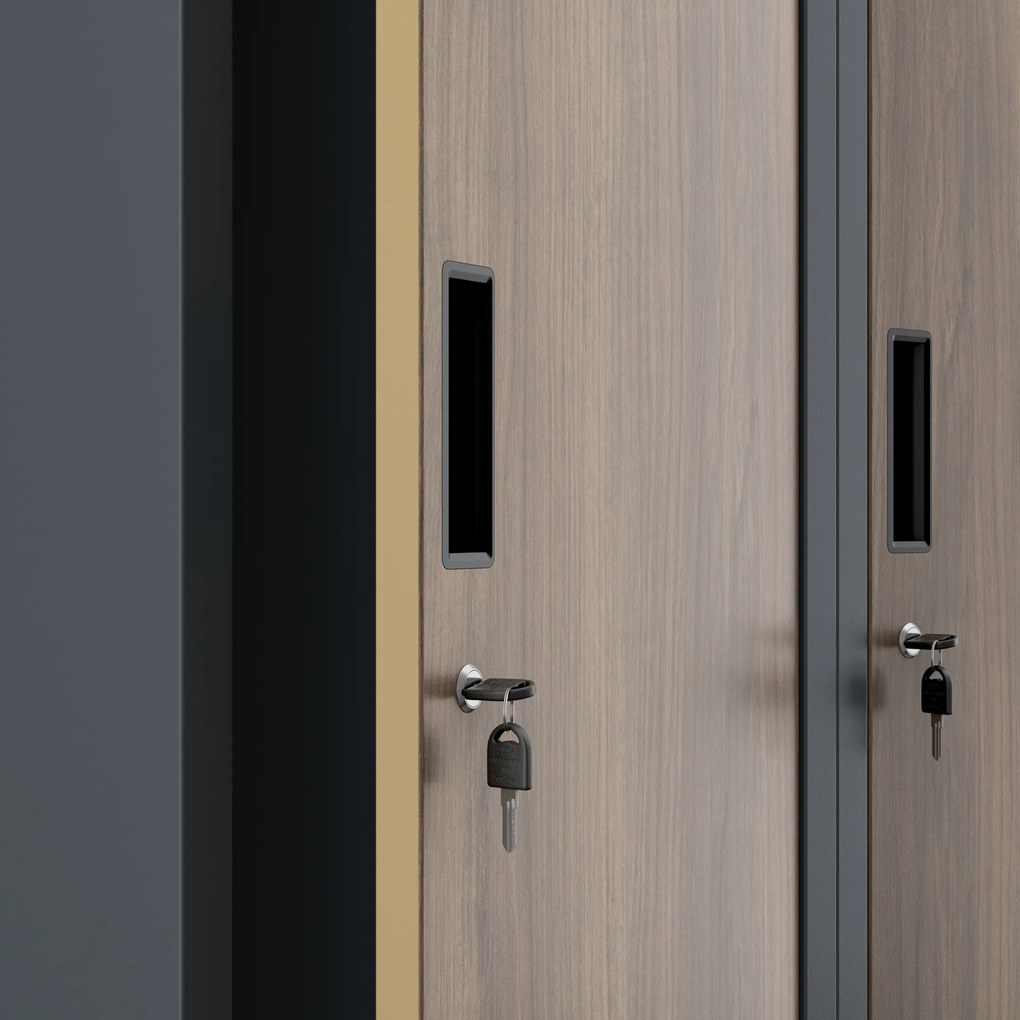 Szafka ubraniowa BHP ubraniowa antracytowa/ orzech: czterokomorowa Eco Design KACPER, 800 x 1800 x 500 mm