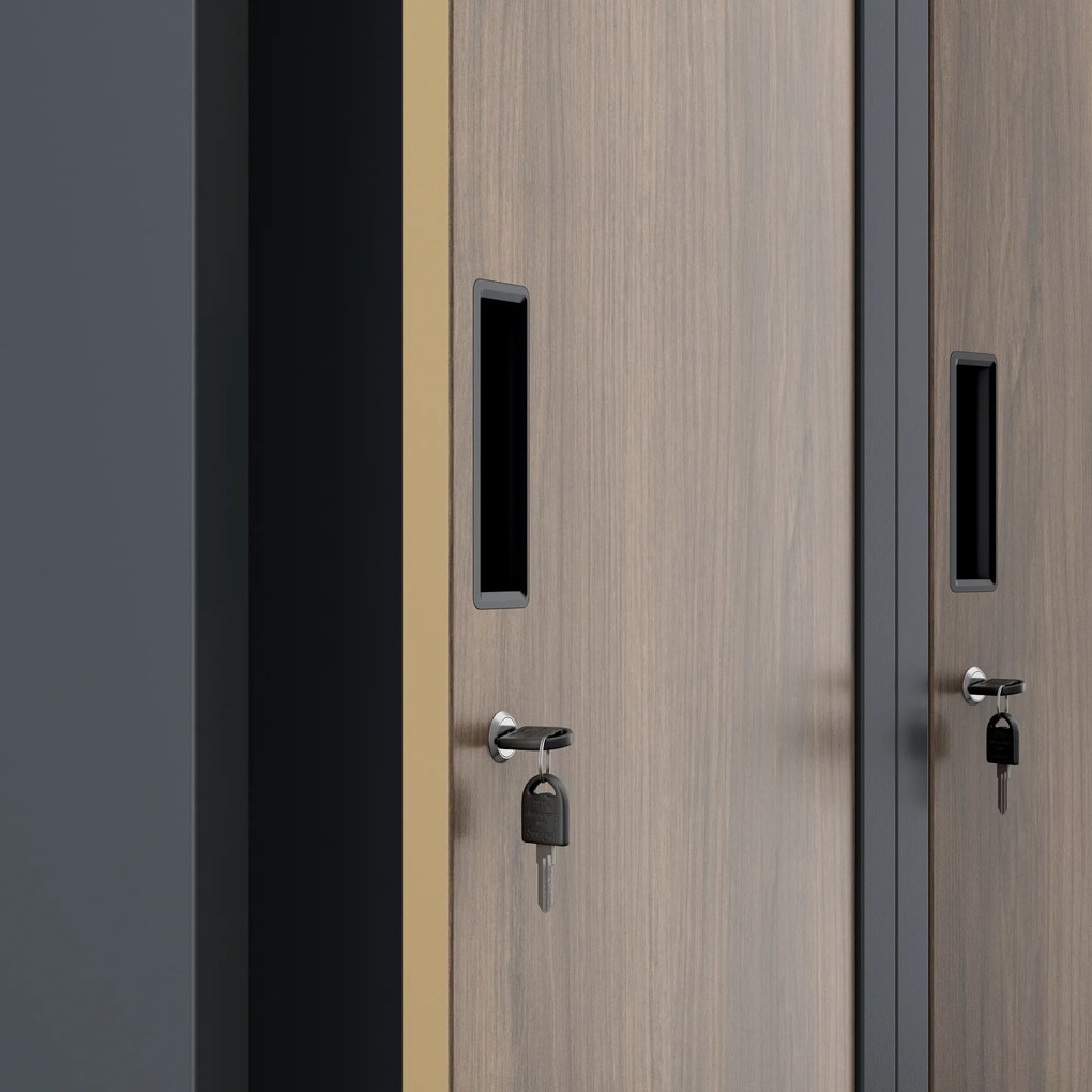 Szafka ubraniowa pracownicza czterokomorowa antracytowa/orzech, 800x1800x500 mm: KACPER Eco Design
