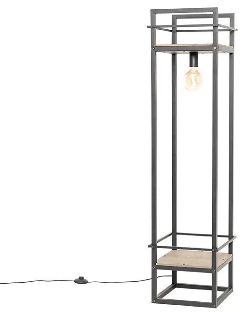 Industrialna lampa stojąca czarna z drewnem - Cage Rack