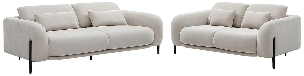 Kanapa  3-osobowa i 2-osobowa z podnoszonymi zagłówkami, beżowa tkanina ARAVIO