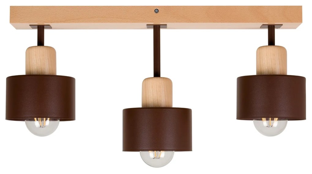 Brązowa lampa sufitowa, trzypunktowy spot DBR50x7BU z drewna i metalu