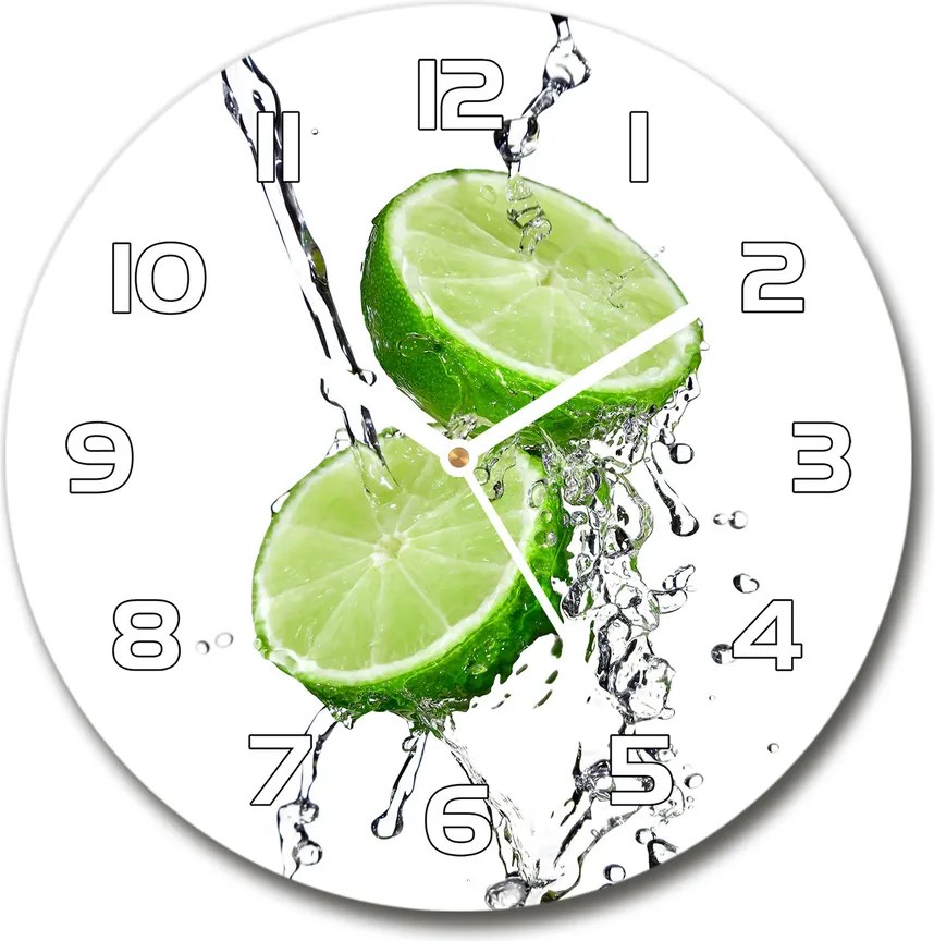 Zegar szklany okrągły Limonki i woda
