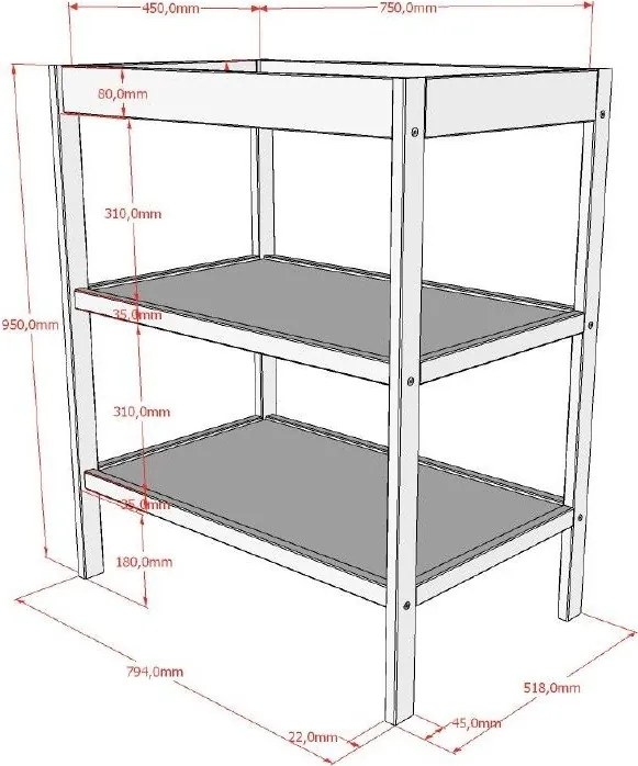Brązowy przewijak z litego drewna bukowego Dino – Vipack
