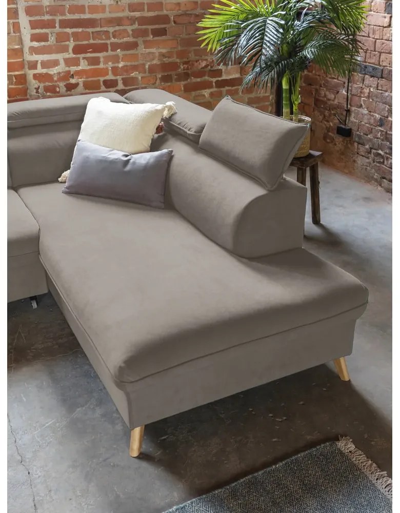 Jasnobrązowy aksamitny rozkładany narożnik (lewostronny/w kształcie litery U) Sweet Harmony – Miuform