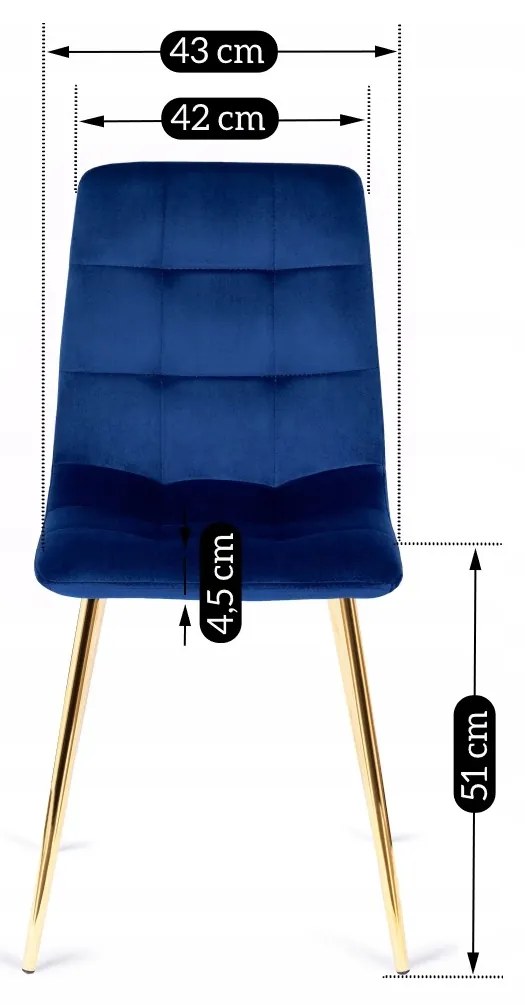 Krzesło Tapicerowane do Salonu YORK Granatowe Welurowe Nowoczesne Glamour