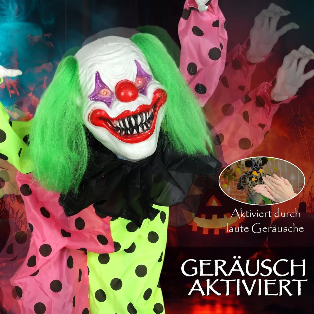 Outsunny Układane w stos animatroniczne klauny Halloween z czerwonymi świecącymi oczami do rekwizytów na imprezy wewnątrz | Aosom PL