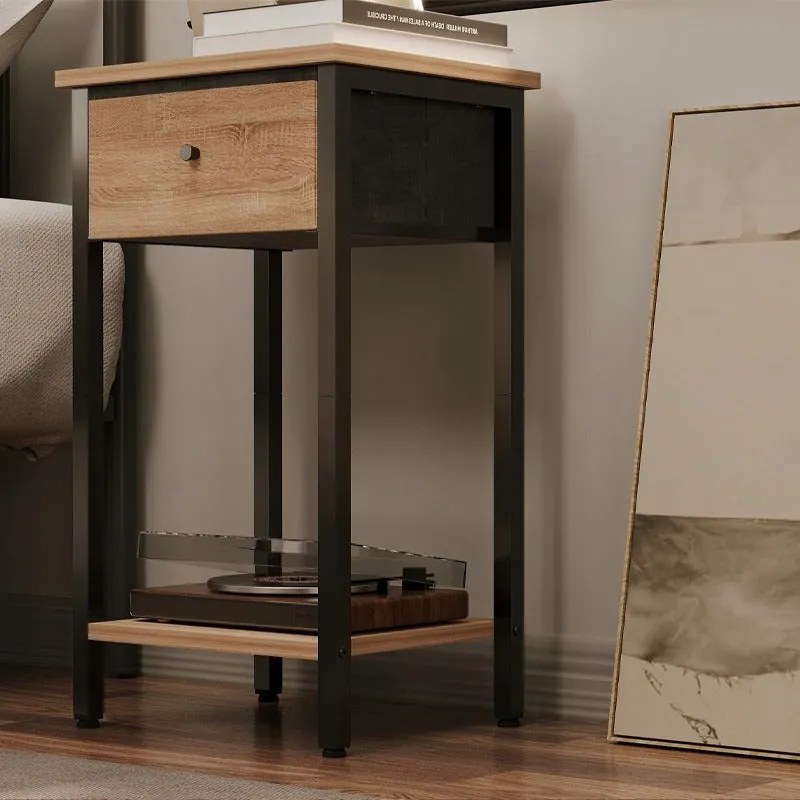 Stolik nocny komoda szafka szufladą półką jasny brąz industrialny loft 51cm