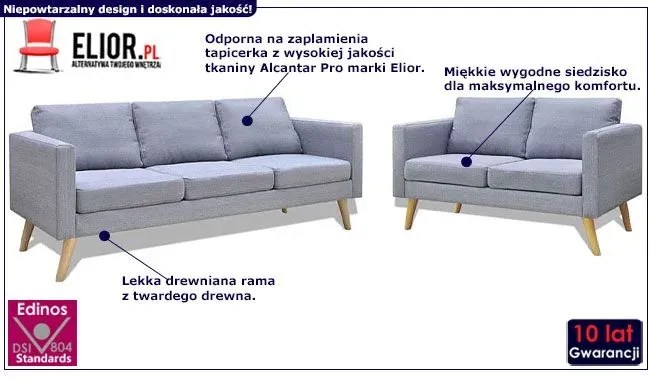 Komplet 2 sof wypoczynkowych Kazora - Jasnoszary